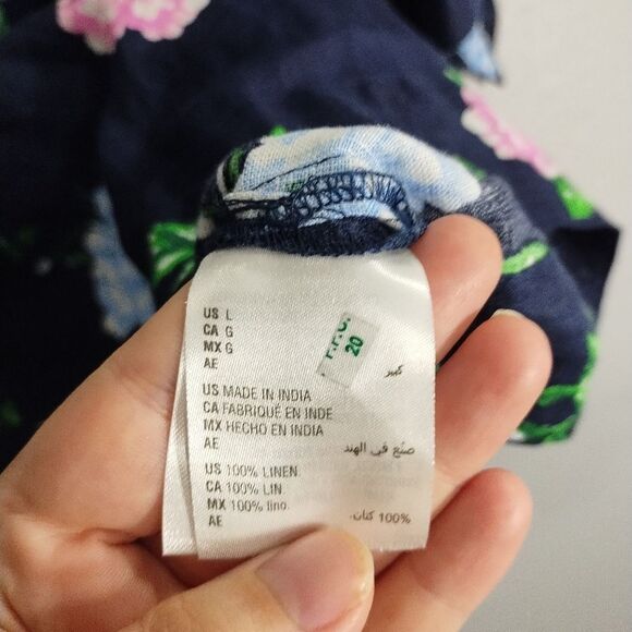 Charter Club Luxury Linen V Neck Tie Sleeve Floral Casual Office Preppy Blouse L - Picture 7 of 7